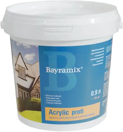 Bayramix Akrylik Profi акриловая краска для фасадов и интерьеров (900 мл) белая