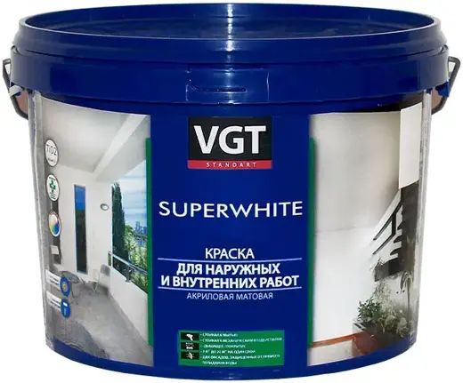 ВГТ ВД-АК-1180 Superwhite краска акриловая матовая для наружных и внутренних работ (3 кг) супербелая