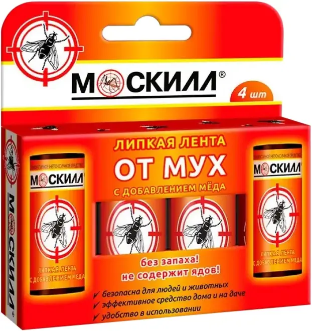 Москилл липкая лента от мух с добавлением меда (4 ленты)