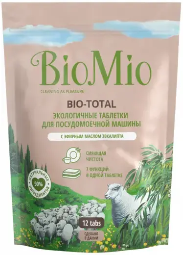 Biomio Bio-Total с Эфирным Маслом Эвкалипта экологичные таблетки для посудомоечной машины (12 таблеток)