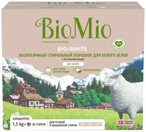 Biomio Bio-White экологичный стиральный порошок концентрат для белого белья (1.5 кг)