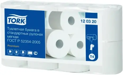 Tork Premium T4 бумага туалетная в стандартных рулонах мягкая (8 рулонов в упаковке) 2 слоя (23 м)