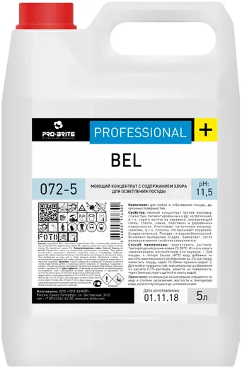 Pro-Brite Bel моющий концентрат для осветления посуды с хлором (5 л)