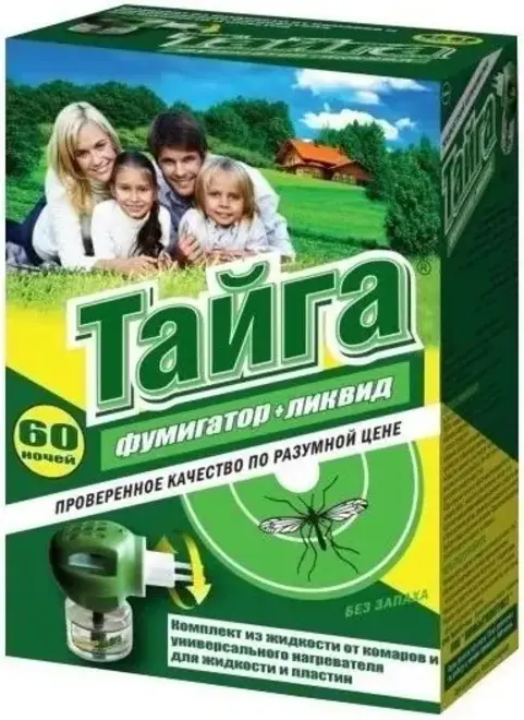 Тайга 60 Ночей комплект от комаров с жидкостью (1 фумигатор + 1 флакон с жидкостью)