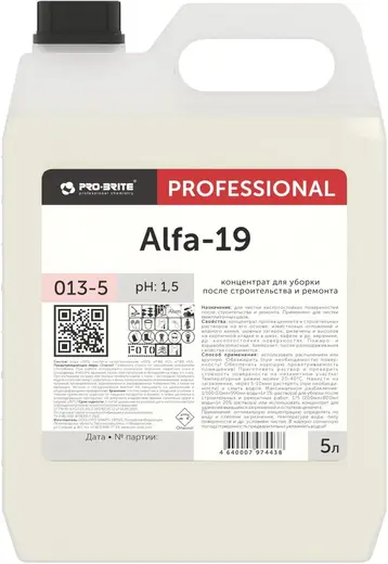 Pro-Brite Alfa-19 концентрат для уборки после строительства и уборки (5 л)