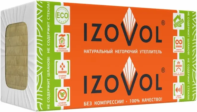 Изовол Ф-140 натуральный негорючий утеплитель (0.6*1 м/50 мм)