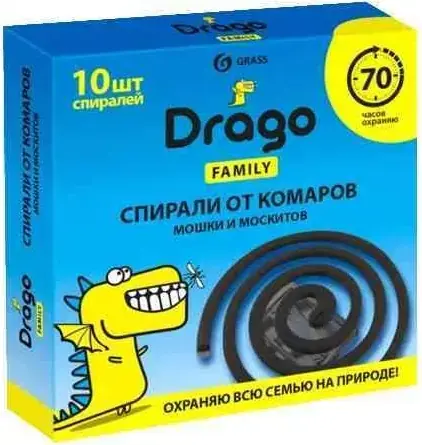 Grass Drago Family спирали от комаров, мошек и москитов (10 спиралей)