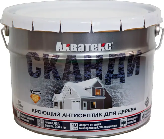 Акватекс Сканди кроющий антисептик для дерева (9 л база А) фьорд