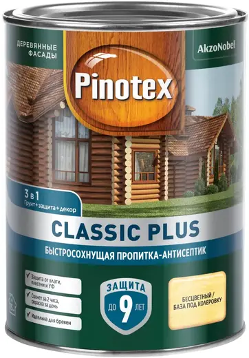 Пинотекс Classic Plus быстросохнущая пропитка-антисептик (900 мл база CLR) бесцветная