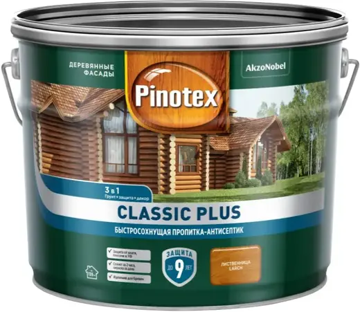 Пинотекс Classic Plus быстросохнущая пропитка-антисептик (9 л) лиственница