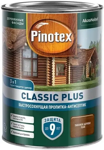 Пинотекс Classic Plus быстросохнущая пропитка-антисептик (900 мл) тиковое дерево