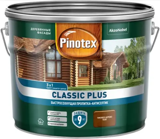 Пинотекс Classic Plus быстросохнущая пропитка-антисептик (9 л) тиковое дерево