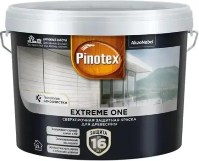Пинотекс Omnitex Extreme One сверхпрочная защитная краска для древесины (9 л) белая