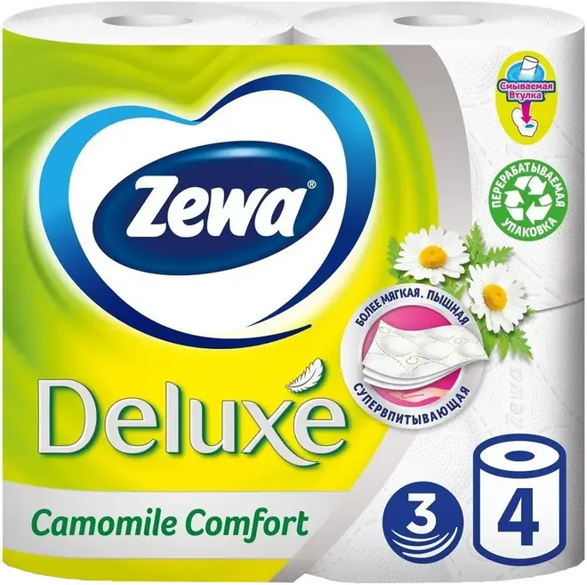 Zewa Zemma Deluxe Camomile Comfort бумага туалетная (4 рулона в упаковке)