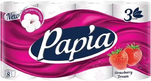 Papia Strawberry Dream бумага туалетная (8 рулонов в упаковке)