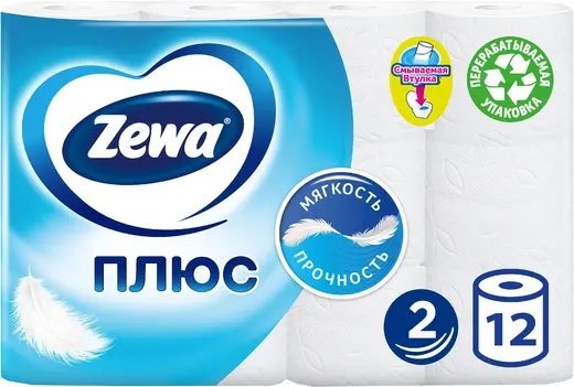 Zewa Плюс Белая бумага туалетная (12 рулонов в упаковке)