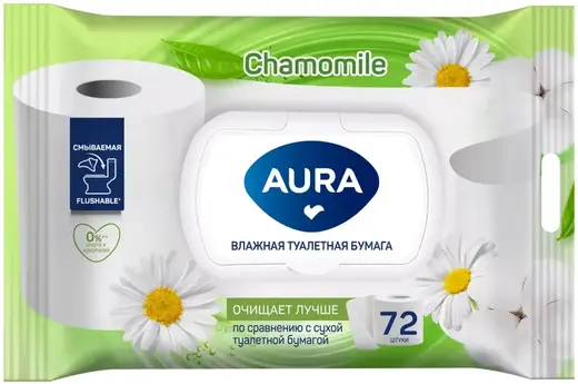 Aura Nice с Ромашкой бумага туалетная влажная (72 листа в пачке)