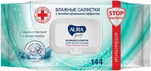 Aura Family Aura Antibacterial салфетки влажные с антибактериальным эффектом (144 салфетки в пачке)