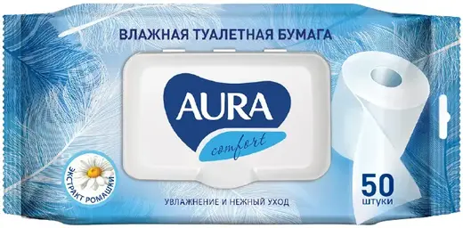 Aura Comfort Экстракт Ромашки бумага туалетная влажная (50 листов в пачке)