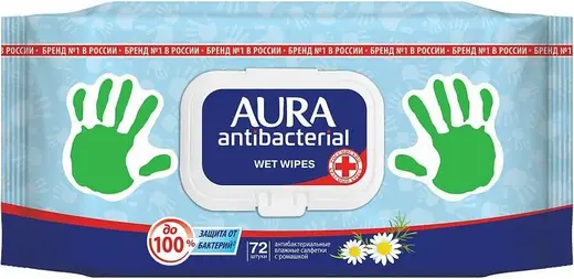 Aura Antibacterial Ромашка салфетки влажные антибактериальные (72 салфетки в пачке)