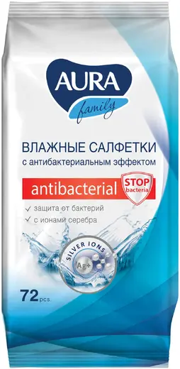 Aura Family Aura Antibacterial салфетки влажные с антибактериальным эффектом (72 салфетки в пачке)