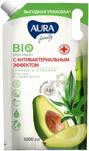 Aura Family Bamboo & Avocado крем-мыло с антибактериальным эффектом (1 л)