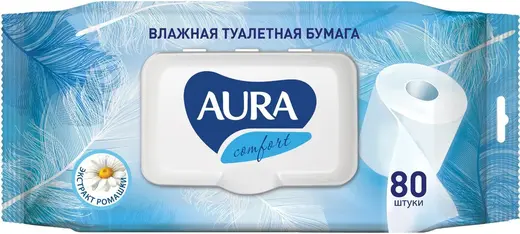 Aura Comfort Экстракт Ромашки бумага туалетная влажная (80 листов в пачке)