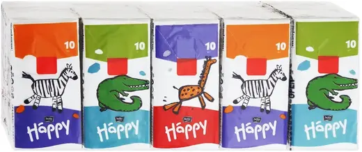 Bella Baby Happy Звери платочки детские бумажные универсальные (10 платочков в пачке)