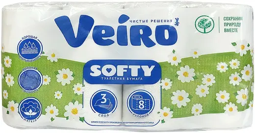 Veiro Softy бумага туалетная мягкая трехслойная (8 рулонов в упаковке)