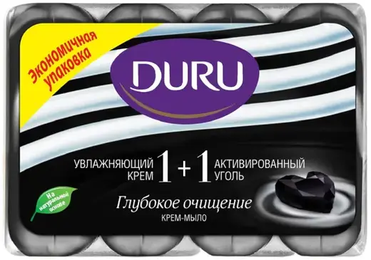 Duru 1+1 Увлажняющий Крем и Активированный Уголь мыло туалетное (1 блок)