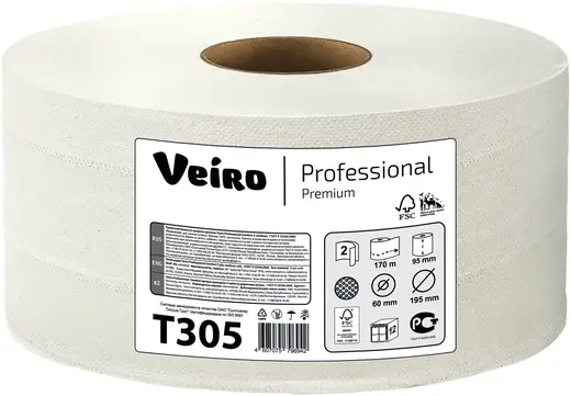 Veiro Professional Premium бумага туалетная в средних рулонах (1 рулон) 2 слоя (170 м)
