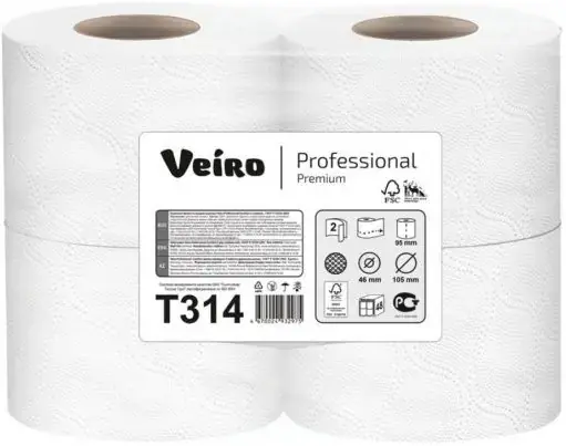 Veiro Professional Premium бумага туалетная в средних рулонах (4 рулона в упаковке) 2 слоя (95*20 м)