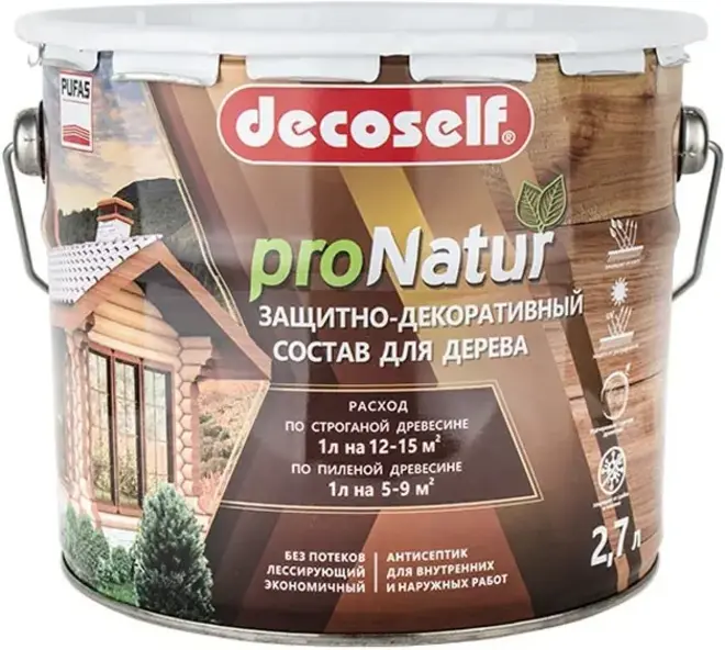 Пуфас Decoself Pro Natur защитно-декоративный состав для дерева (2.7 л) белый