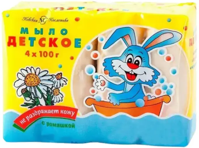 Невская Косметика Детское с Ромашкой мыло туалетное (1 блок (4х100 г)