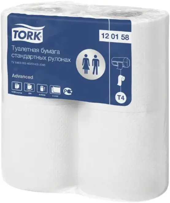 Tork Комфорт T4 бумага туалетная в стандартных рулонах (4 рулона в упаковке)