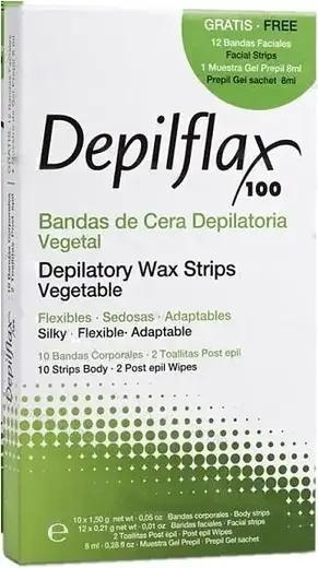 Depilflax 100 Depilatory Wax Strips Vegetable комплект для депиляции с воском (полоски + гель + салфетки 1 набор)