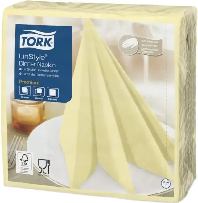 Tork Premium Lin Style салфетки сервировочные (12 пачек * 50 салфеток в упаковке) светло-кремовые