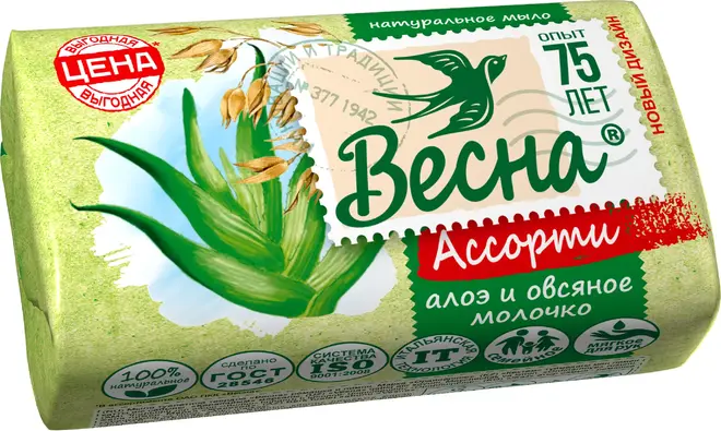 Весна Ассорти Алоэ и Овсяное Молочко мыло туалетное (90 г)