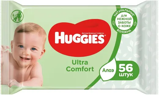 Huggies Ultra Comfort Алоэ салфетки влажные детские (56 салфеток в пачке)