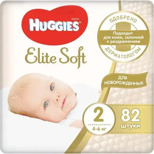 Huggies Elite Soft подгузники детские (82 подгузника в пачке) 4-6 кг 2 размер