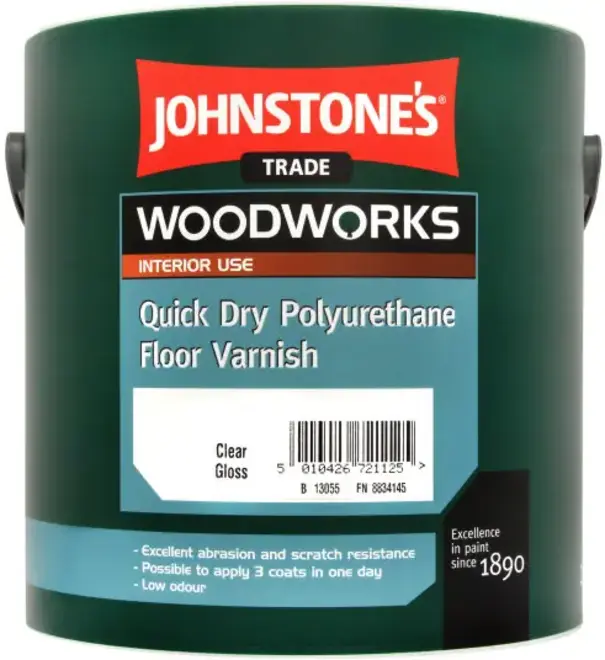 Johnstones Quick Dry Polyurethane Floor Varnish быстросохнущий паркетный полиуретановый лак (2.5 л) глянцевый