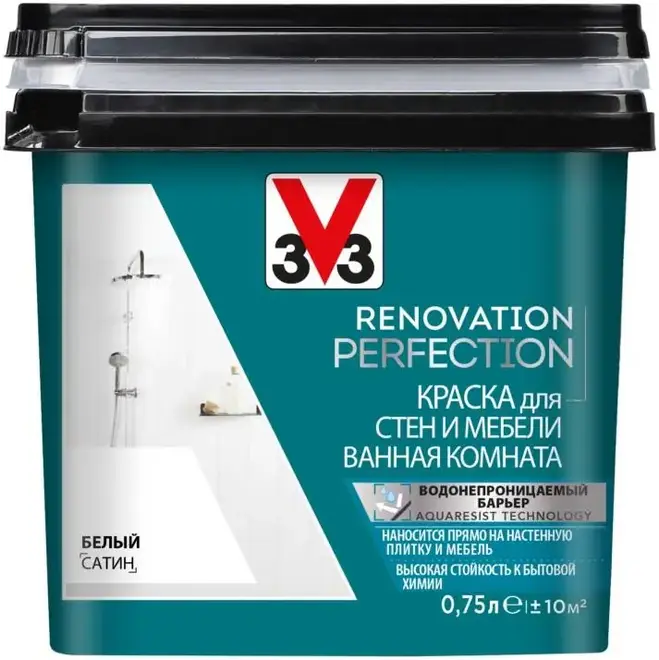 V33 Renovation Perfection краска для стен и мебели ванная комната (750 мл) белая