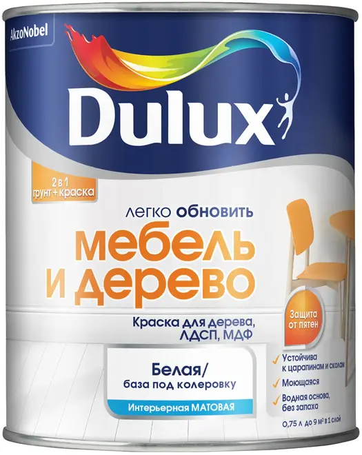 Dulux Luxium Легко Обновить Мебель и Дерево краска для дерева, ЛДСП, МДФ (750 мл) белая