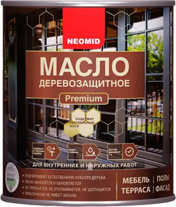 Неомид Premium масло деревозащитное для внутренних и наружных работ (750 мл) красное дерево