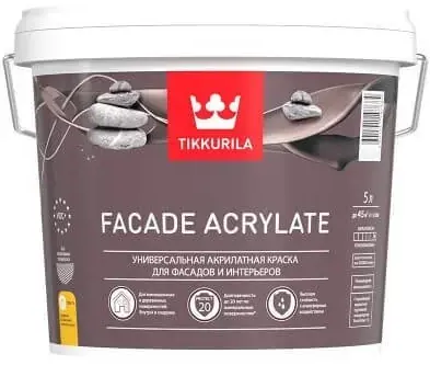 Тиккурила Facade Acrylate универсальная акрилатная краска для фасадов и интерьеров (5 л) белая