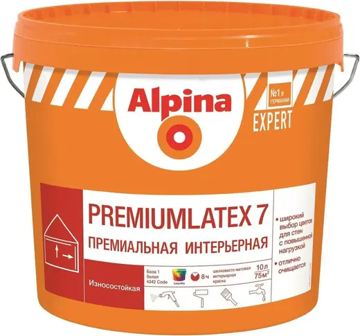 Alpina Expert Premiumlatex 7 премиальная интерьерная износостойкая краска (10 л) белая