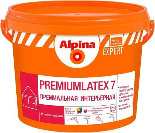 Alpina Expert Premiumlatex 7 премиальная интерьерная износостойкая краска (9.4 л) бесцветная