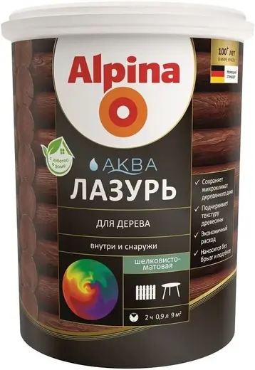 Alpina Аква лазурь для дерева (900 мл база под колеровку) бесцветная