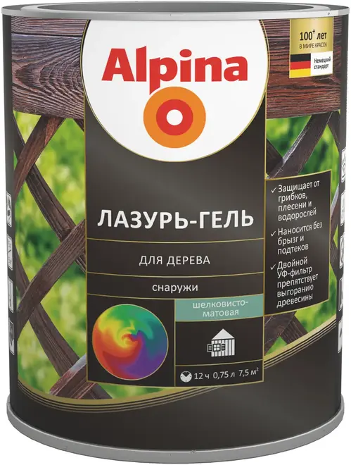 Alpina Linnimax лазурь-гель для дерева (750 мл база под колеровку) бесцветная шелковисто-матовая