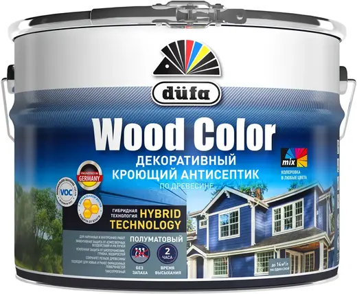 Dufa Wood Color декоративный кроющий антисептик по древесине (9 л база 1) белый